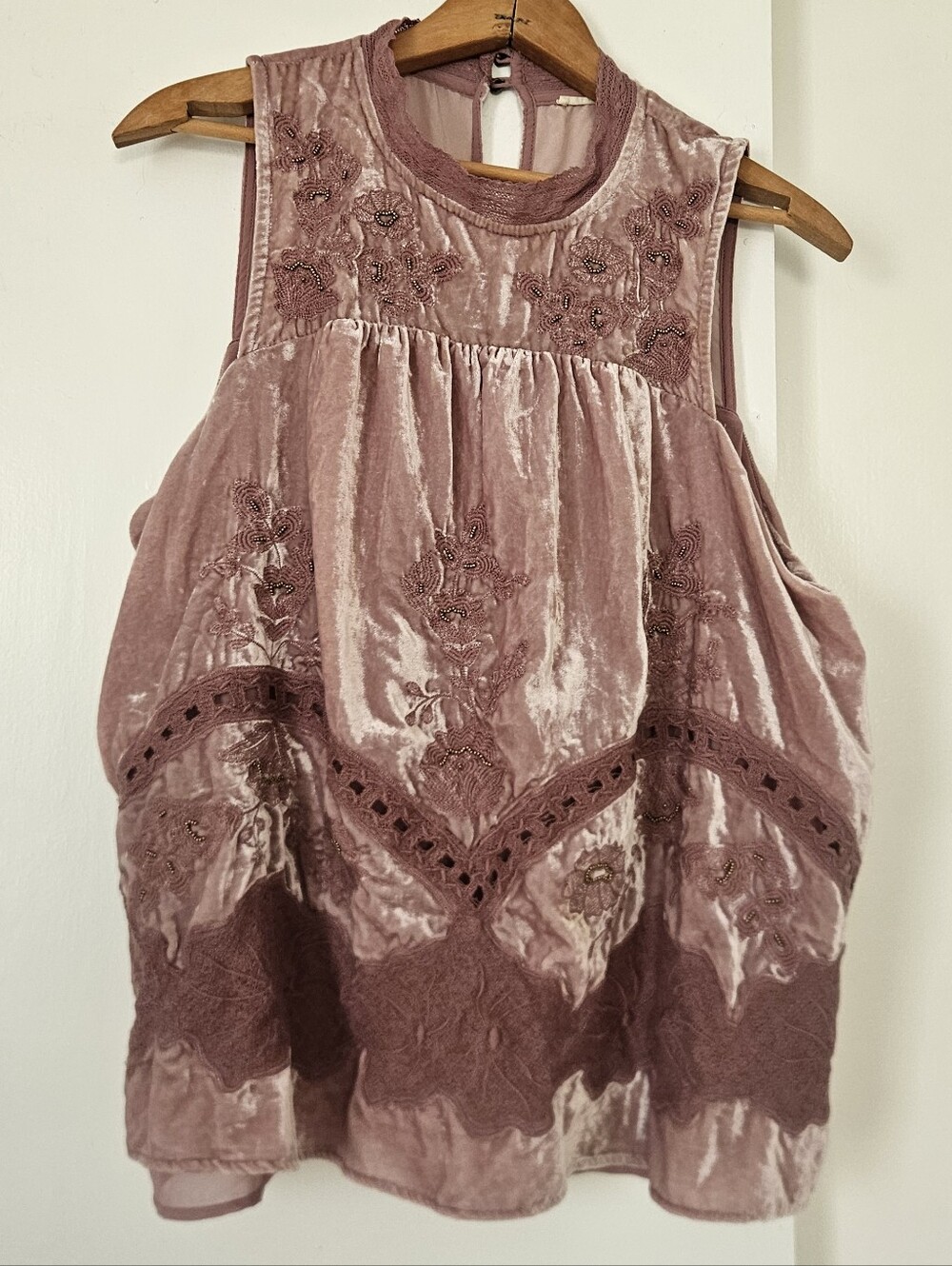 Floreat Myleen Anthropologie Womens Top Boho Velvet Beaded Fairy Embroidered